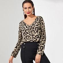 Romwe V Neck Leopard Print Top