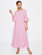 Romwe Layered Bell Sleeve Striped Ruffle Hem Dress
