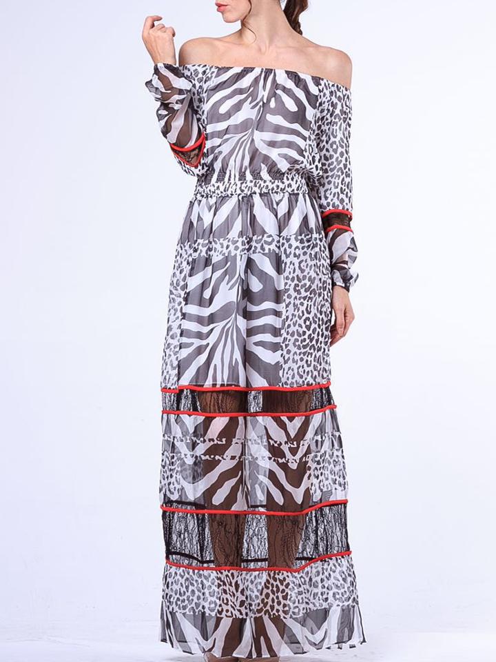 Romwe Multicolor Sheer Contrast Lace Leopard Zebra Dress