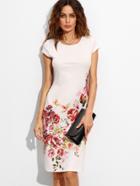 Romwe Rose Print Cap Sleeve Dress