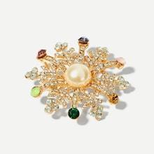Romwe Snowflake Shaped Rhinestone Brooch