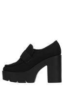 Romwe Black Round Toe Chunky Pumps