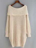 Romwe High Neck Khaki Sweater Dress With Pockets