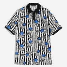 Romwe Guys Striped And Floral Print Polo Shirt