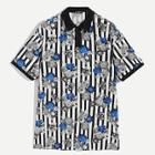 Romwe Guys Striped And Floral Print Polo Shirt