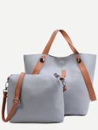 Romwe Grey Pu Convertible Shoulder Bag With Crossbody Bag