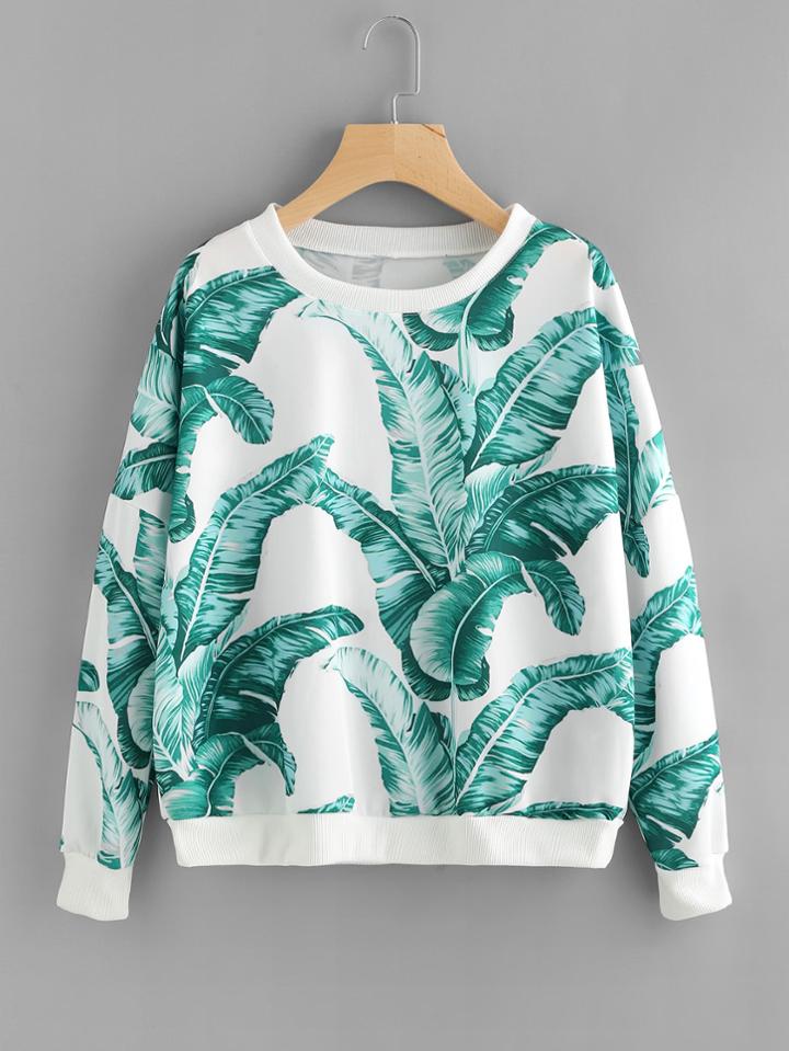 Romwe Leave Printed Sweatshirt