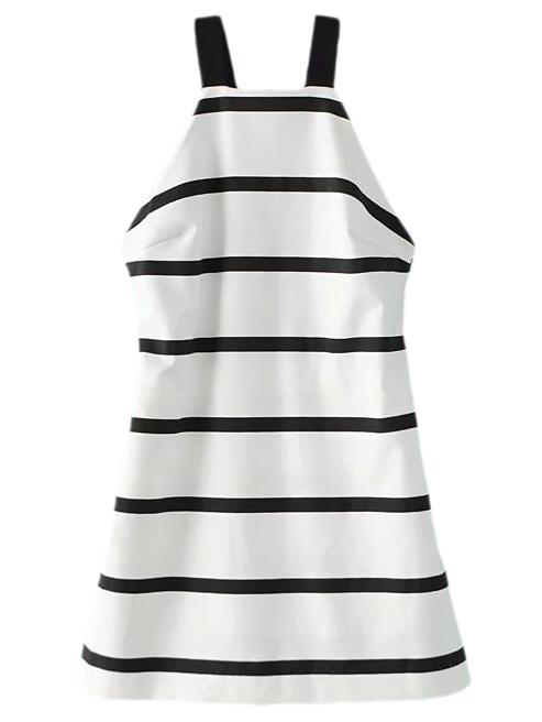 Romwe Black White Stripe Zipper Back Straps Romper