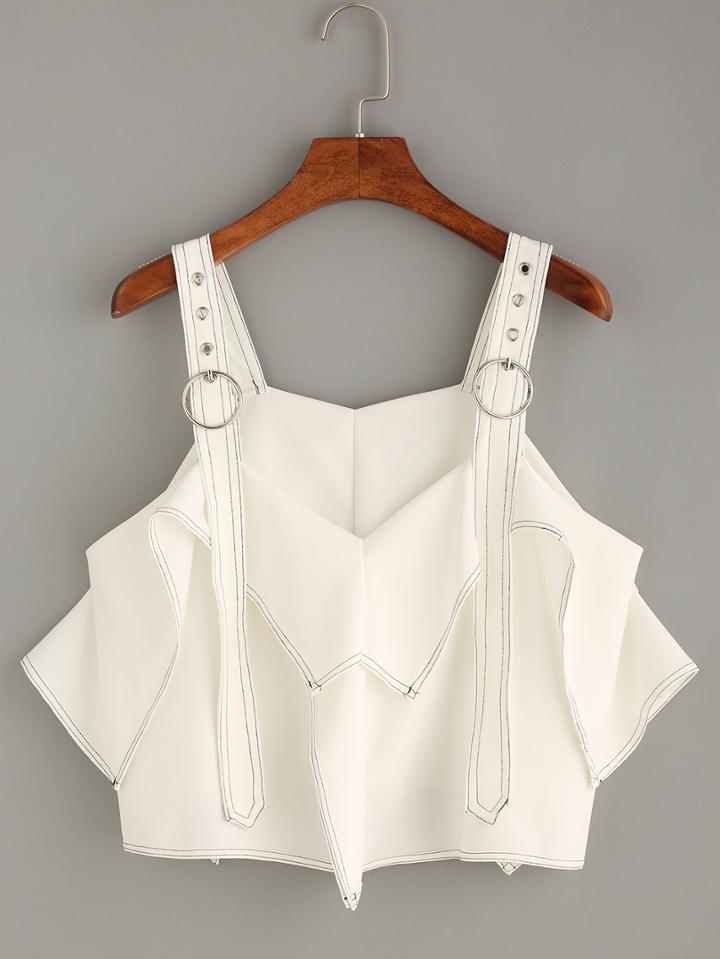 Romwe White Adjustable Strap Asymmetric Top
