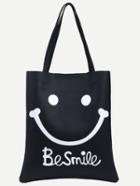 Romwe Black Smiley Face Print Tote Bag