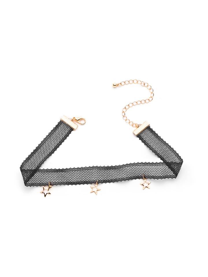 Romwe Hollow Star Embellished Mesh Choker