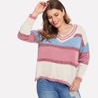 Romwe Plus Color Block Striped Jumper