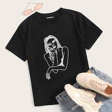 Romwe Figure Sketch Print T-shirt