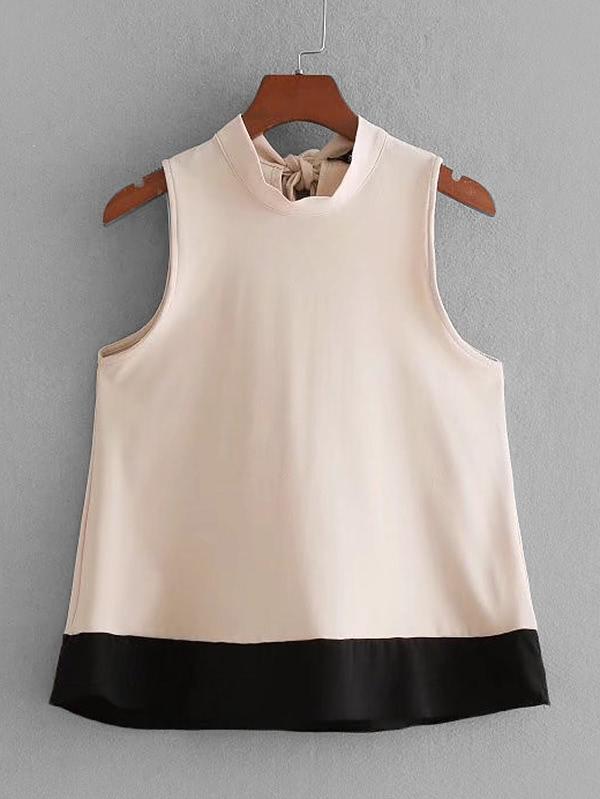 Romwe Contrast Hem Tie Back Blouse