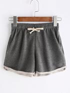 Romwe Grey Rolled Drawstring Waist Shorts