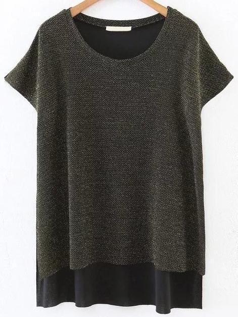 Romwe Metallic Gold High Low T-shirt