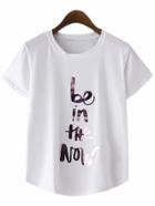 Romwe White Letter Sequined Casual T-shirt