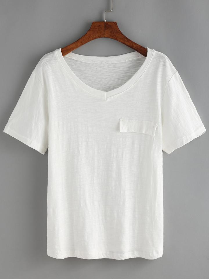 Romwe V Neck False Pocket T-shirt