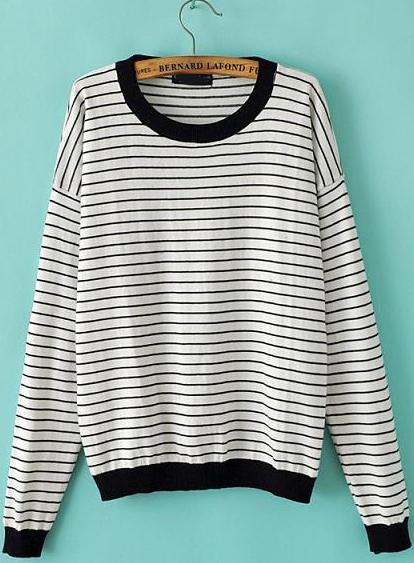 Romwe Heart Print Striped Sweatshirt