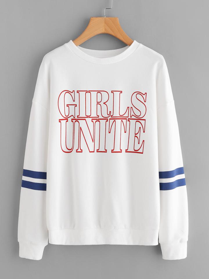 Romwe Drop Shoulder Varsity Print Pullover