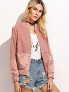 Romwe Two Tone Zip Up Cut And Sew Bomber Jacket