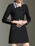 Romwe Black Lapel Pleated Shift Dress