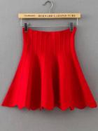 Romwe Scalloped Hem Jersey Flare Red Skirt