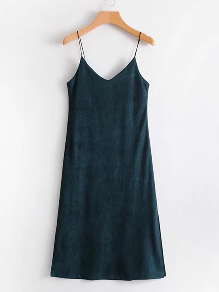 Romwe Side Slit Suede Cami Dress
