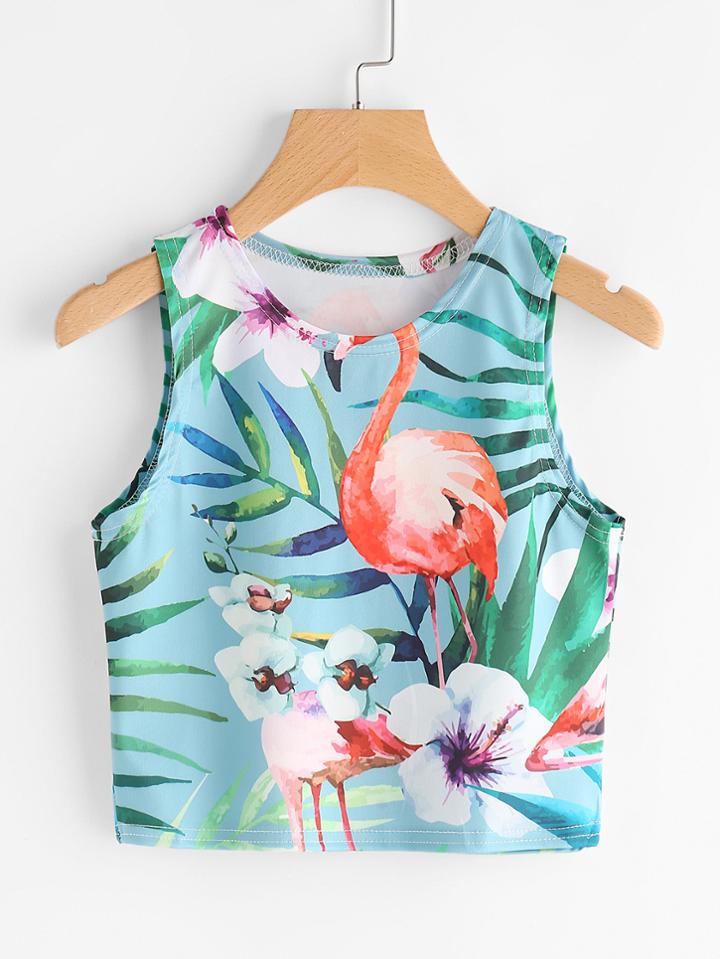 Romwe Flamingo Print Random Tank Top