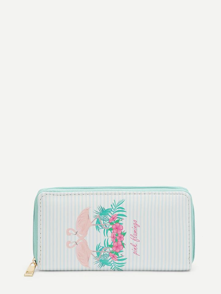 Romwe Flamingo Print Striped Pu Purse