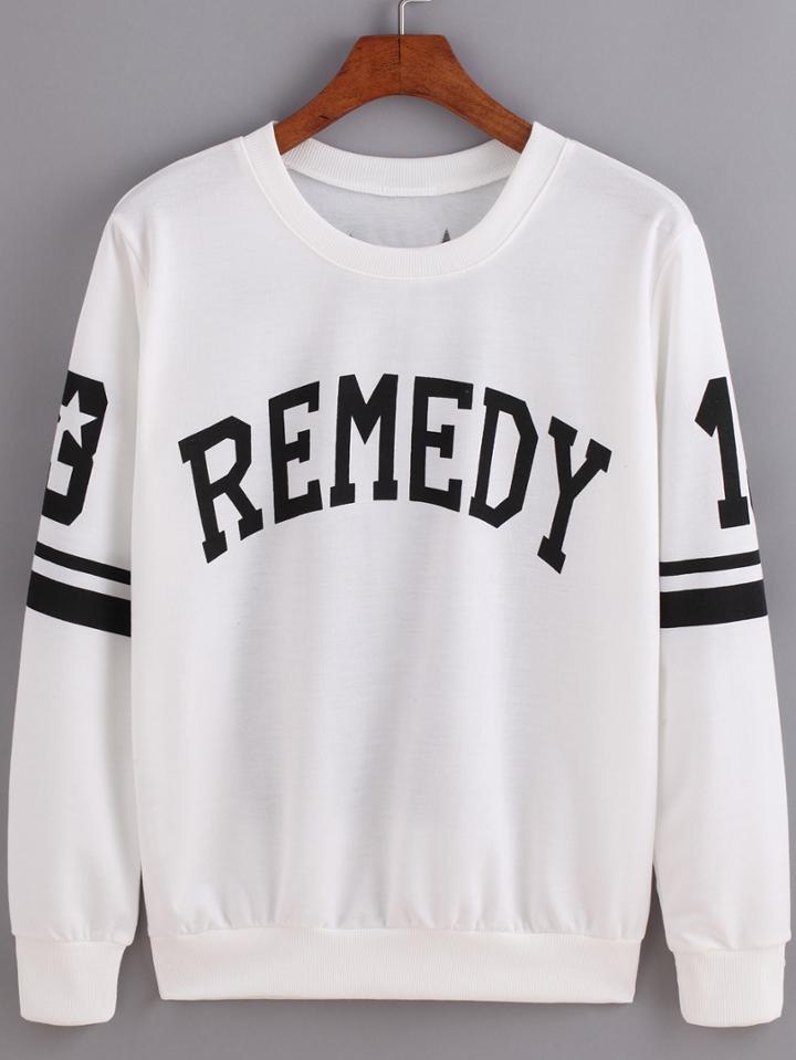 Romwe Round Neck Letter Print Varsity-striped Sweatshirt
