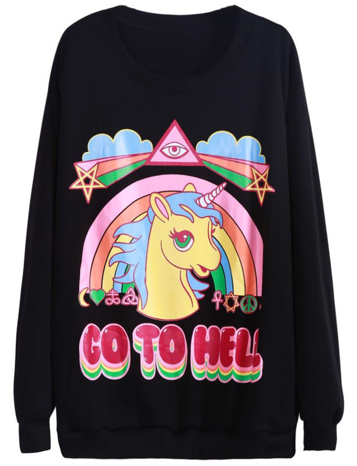 Romwe Unicorn Rainbow Print Sweatshirt