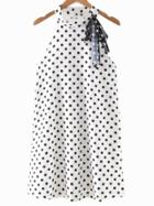 Romwe Black White Sleeveless Self-tie Bow Polka Dots Dress