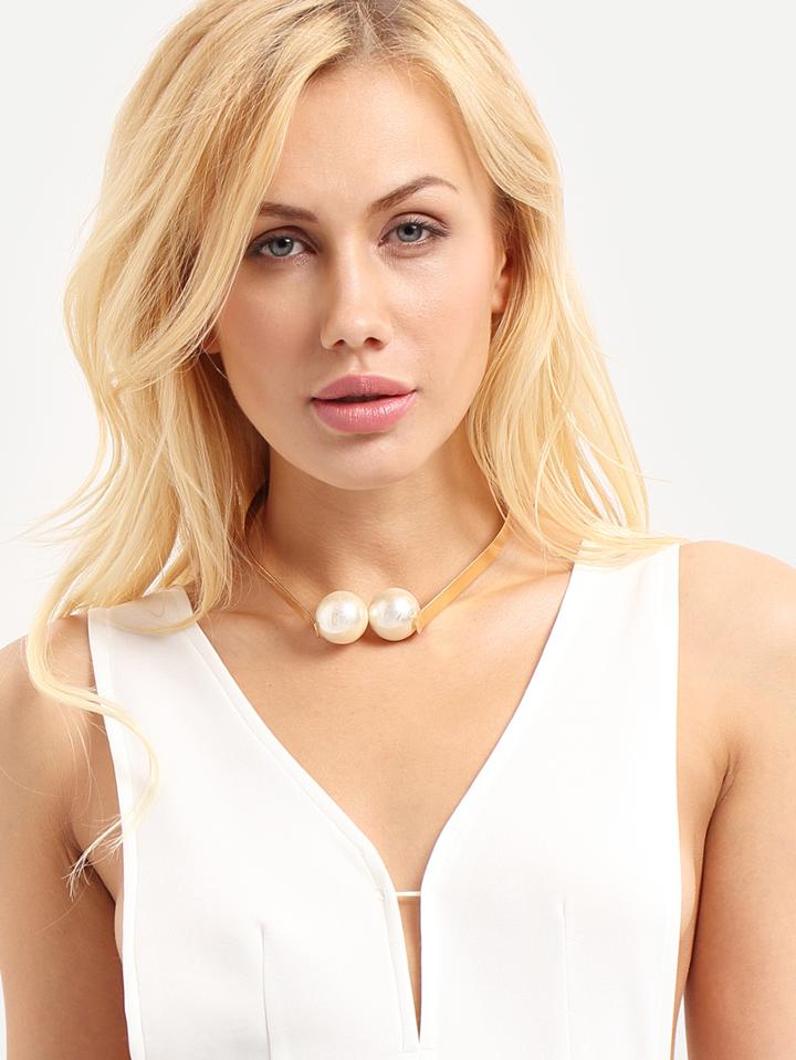 Romwe Golden Luxurious Pearl Necklace