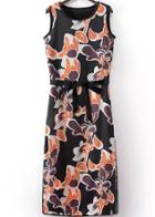 Romwe With Bow Vintage Print Dress