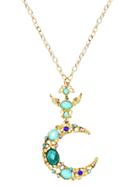 Romwe Gold Plated Turquoise Moon Design Pendant Necklace