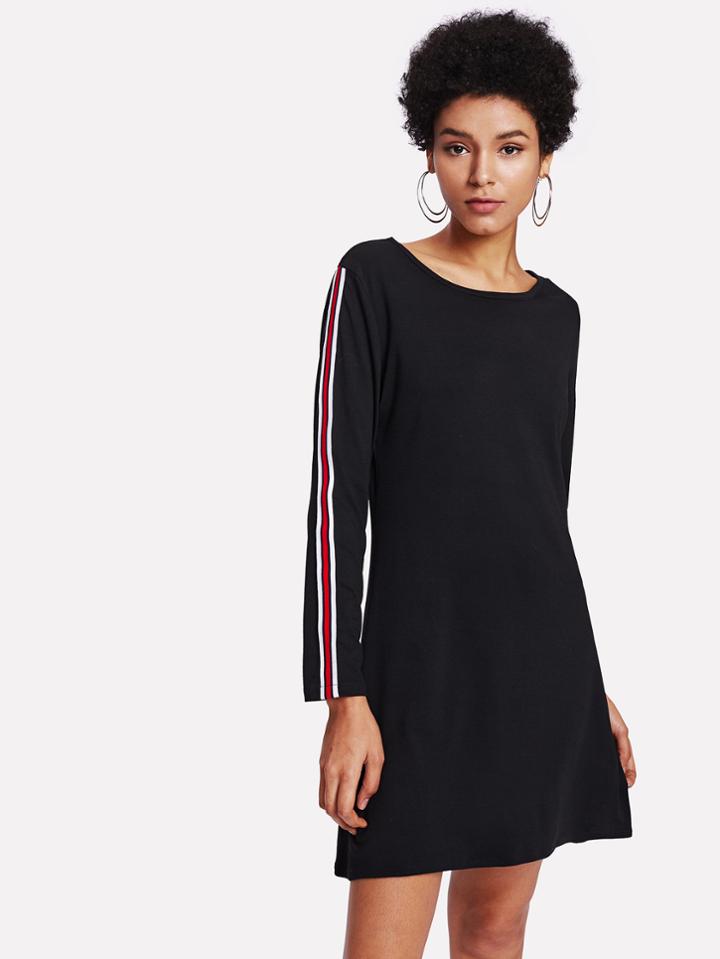 Romwe Striped Tape Detail Dress