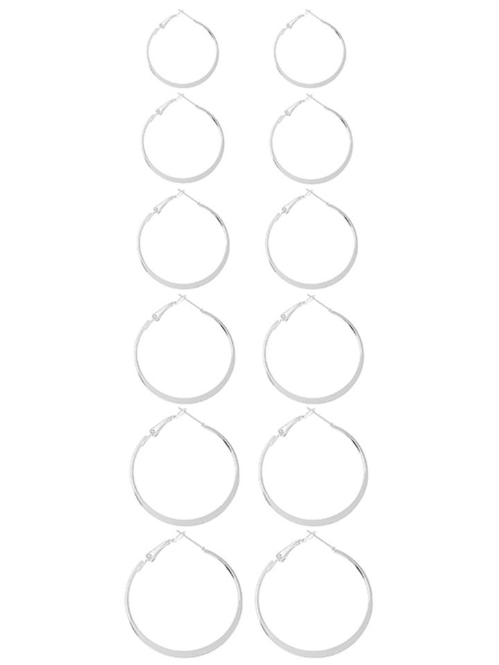 Romwe Sliver Plated Mixed Sized Hoop Earring Set