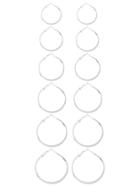 Romwe Sliver Plated Mixed Sized Hoop Earring Set