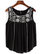 Romwe Embroidered Pleated Tank Top