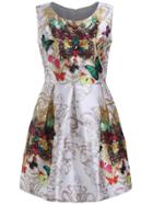 Romwe With Jewelled Butterfly Print Flare Dress