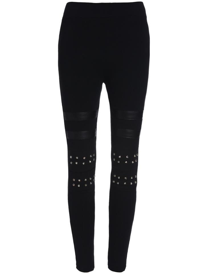Romwe Elastic Waist With Rivet Leggings
