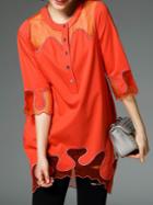 Romwe Orange Sheer High Low T-shirt Dress