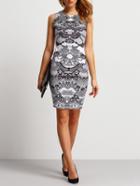 Romwe White Shutter Lacy Sleeveless Abstract Print Slim Dress