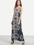 Romwe Multicolor Geometric Print Cami Maxi Dress