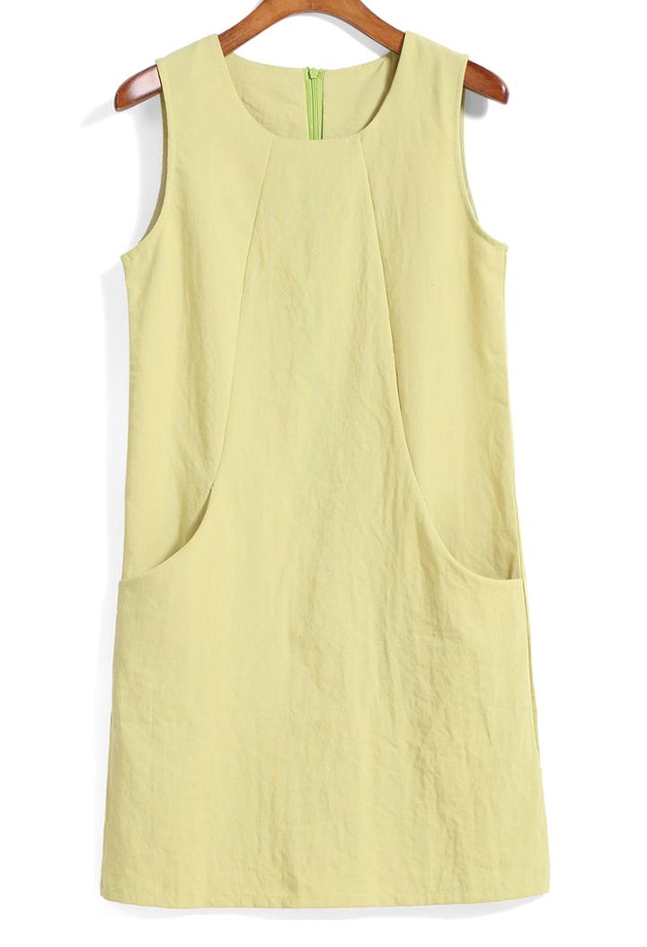 Romwe With Pockets Back Zipper Sun Dress