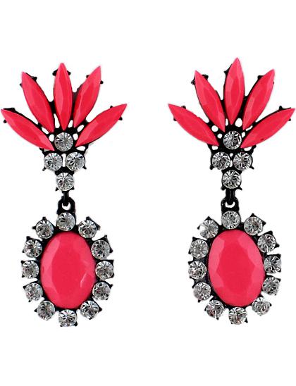 Romwe Red Gemstone Black Diamond Earrings