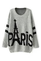 Romwe Paris Knitted Grey Jumper