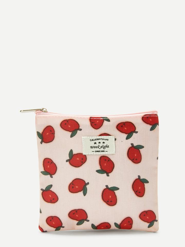 Romwe Strawberry Print Makeup Bag