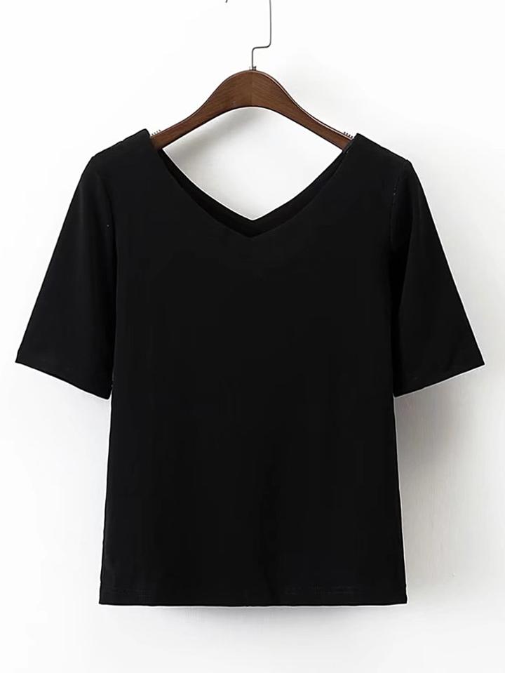 Romwe Double V Neck Tee